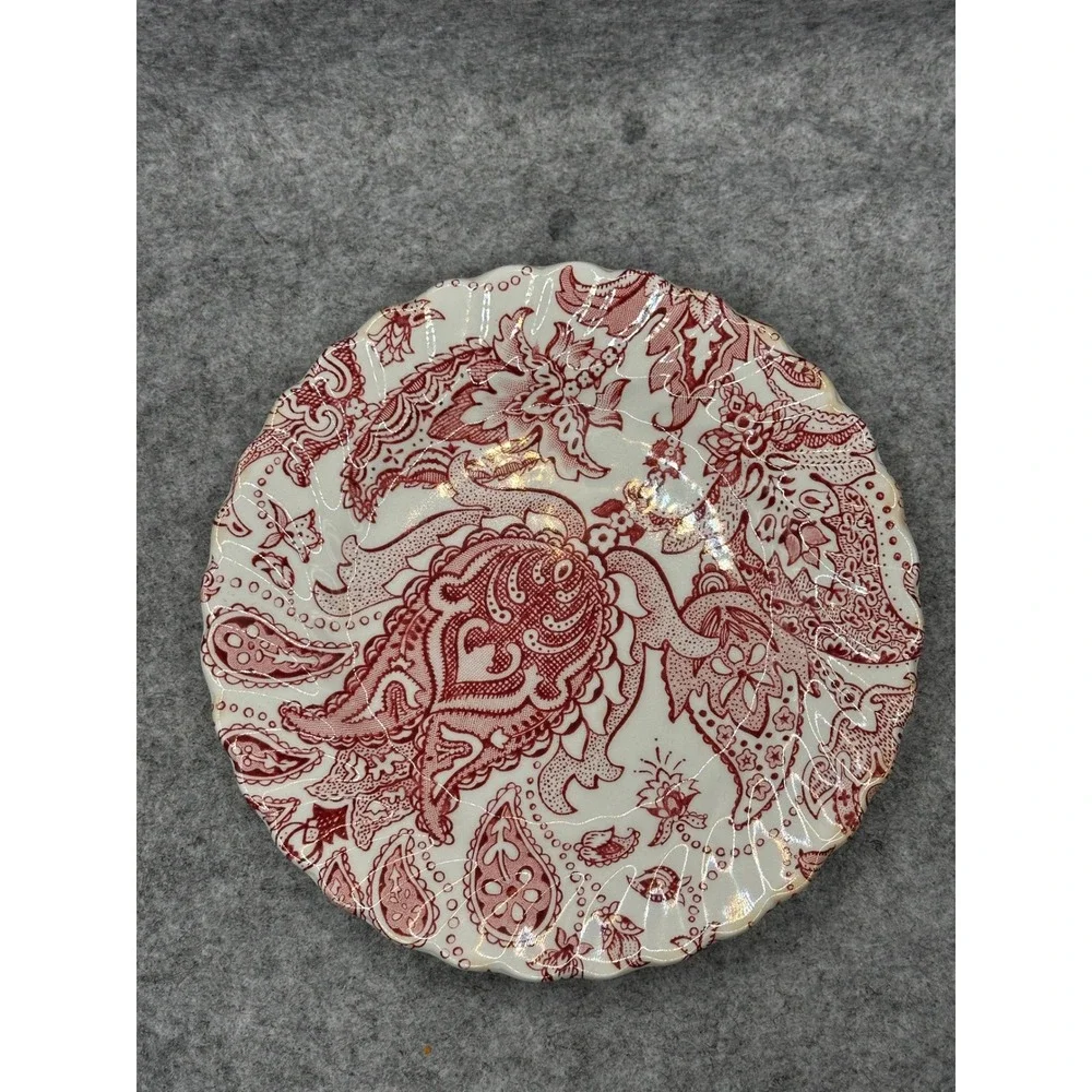 Johnson Bros Paisley Red Transferware Ironstone Tea Cups and Saucers Set of 5